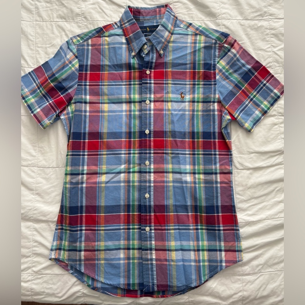 Ralph Lauren Men's Colorful Plaid Button-Down Slim Fit Short Sleeve Shirt